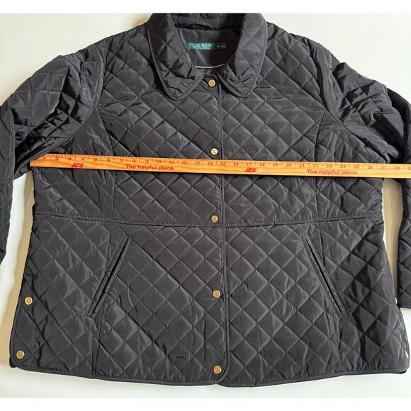 Ralph Lauren Diamond Quilted Barn Jacket Coat Sz 2X EUC Black Snap Front Preppy - Picture 10 of 15